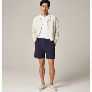 J.Crew 5.5'' Pier Short Men L Dark Gray Cotton-Linen blend Elastic Waist Zip Fly